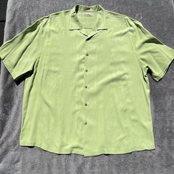 Tommy Bahama‎ Shirt Men's 2XB Green 100% Silk Button Up Short Sleeve Hawaiian - Picture 1 of 13
